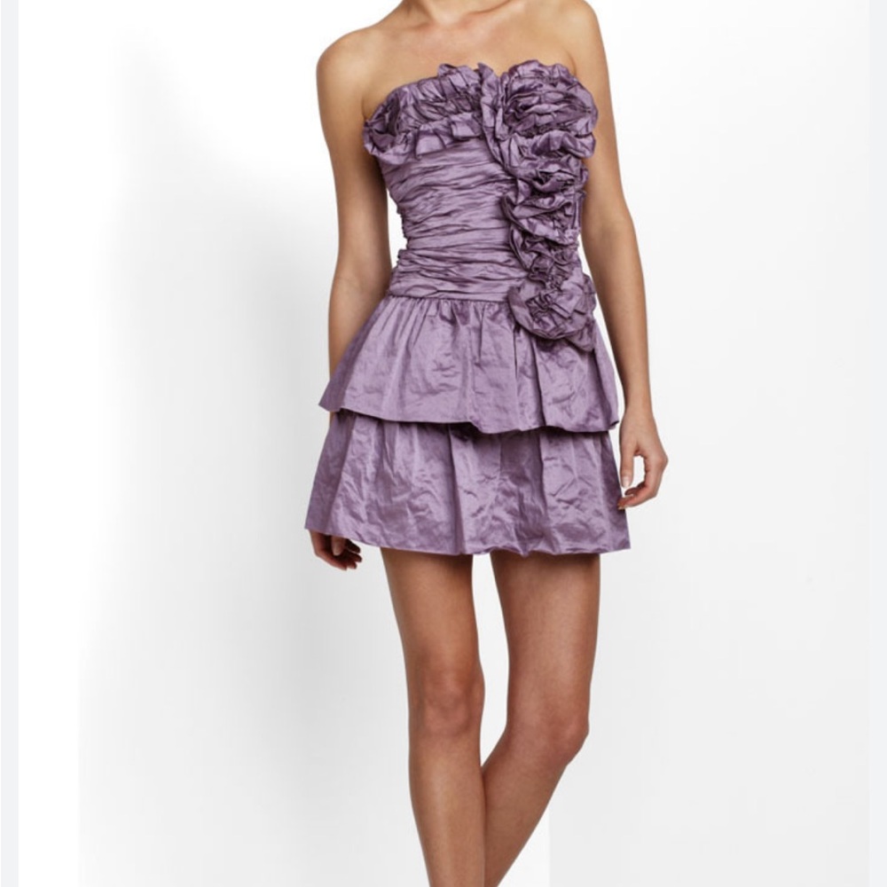 BCBGMAXAZRIA POLY VIOLET MARCELLA METAL TAFFETA DRESS